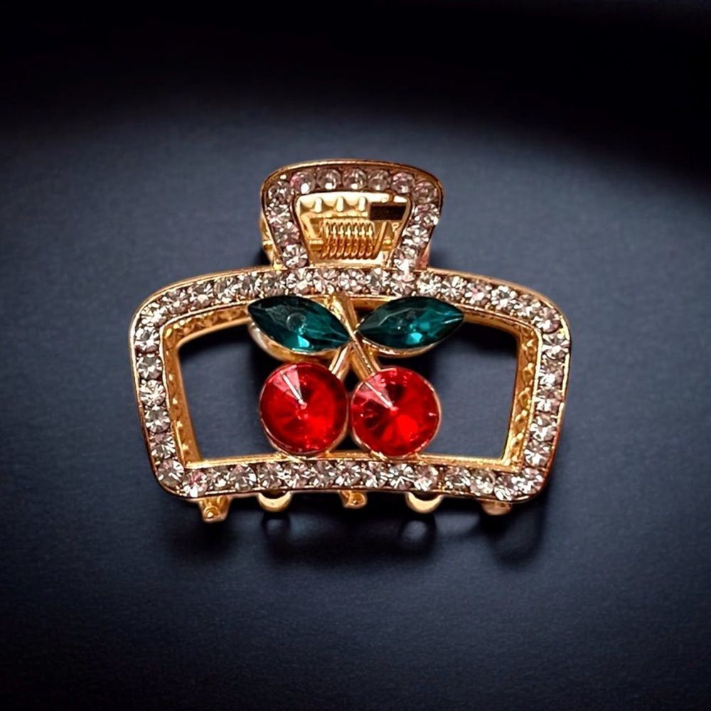 Cute Red Cherry Small Gold Hair Claw